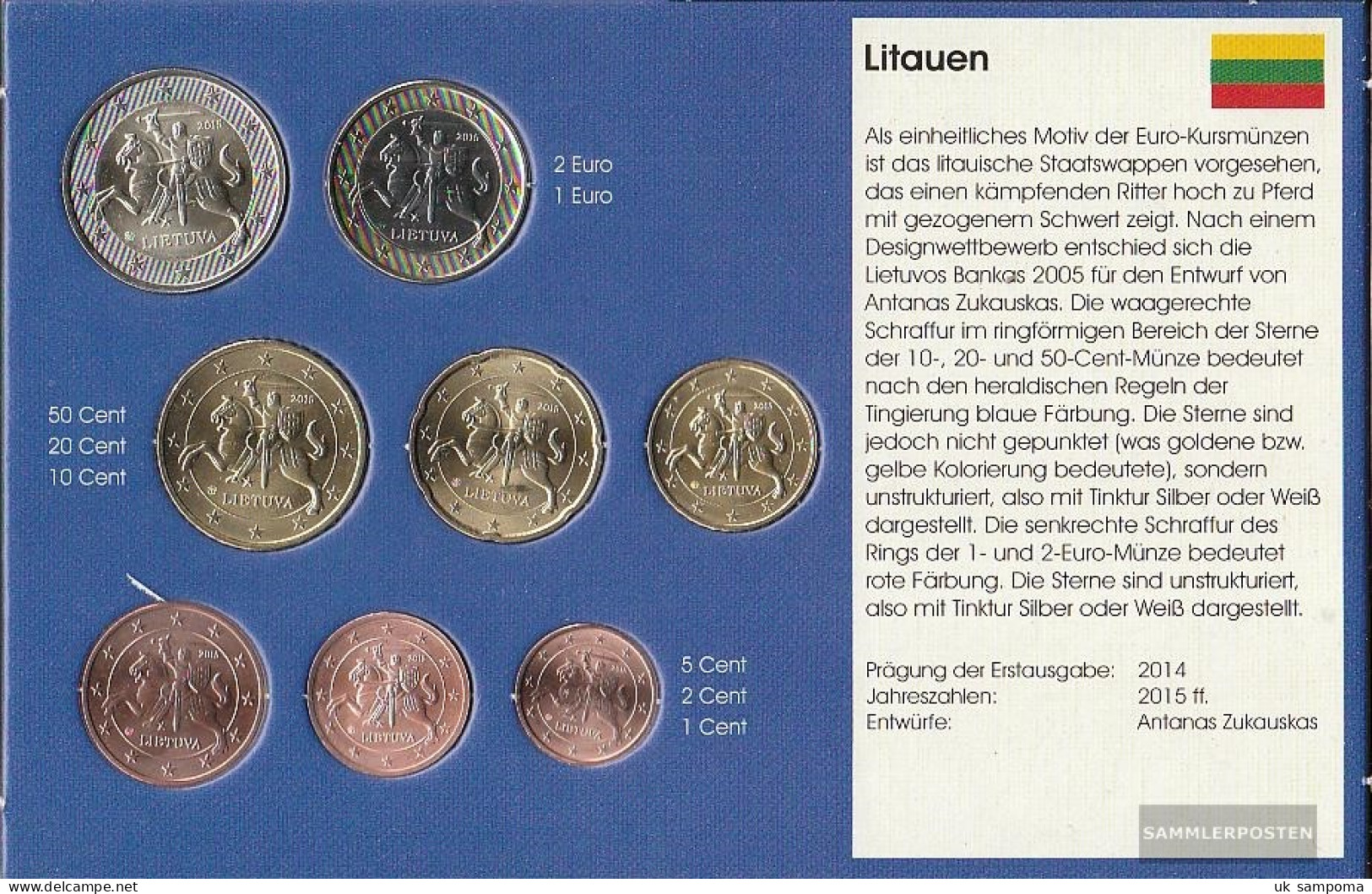 Lithuania 2015 Stgl./unzirkuliert Kursmünzensatz Stgl./unzirkuliert 2015 Euro-first Edition - Litouwen