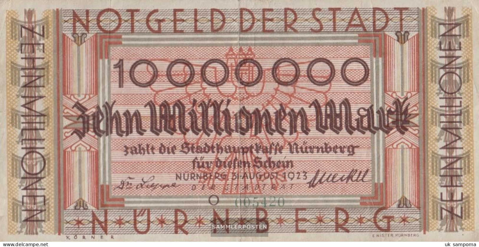 Nuremberg Inflationsgeld City Nuremberg Used (III) 1923 10 Million Mark - 10 Mio. Mark