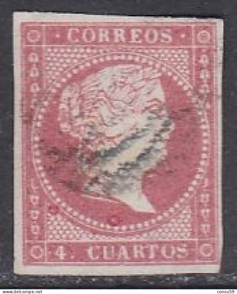 1855-ED. 48 ISABEL II SIN FILIGRANA 4 CUARTOS ROJO-USADO PARRILLA NEGRA - Usados