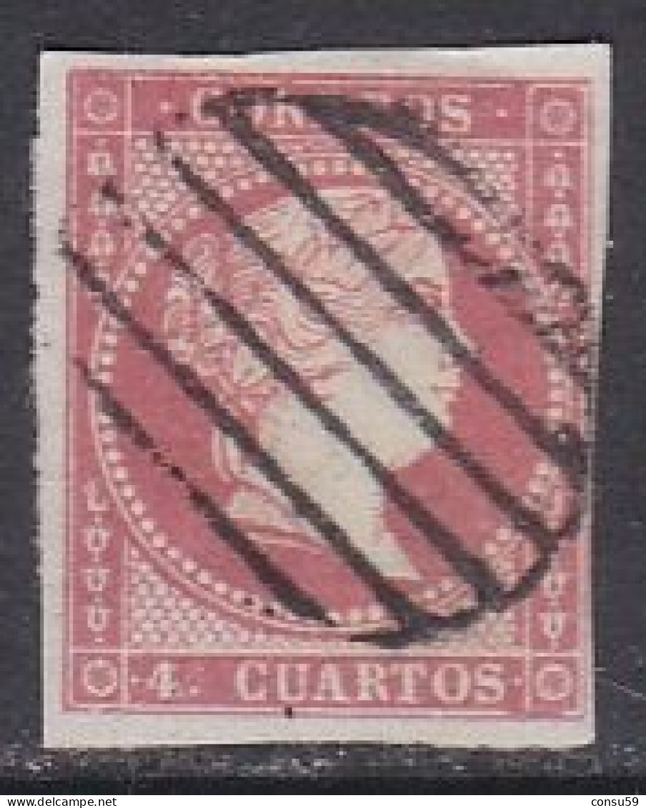 1855-ED. 48 ISABEL II SIN FILIGRANA 4 CUARTOS ROJO-USADO PARRILLA NEGRA - Usados