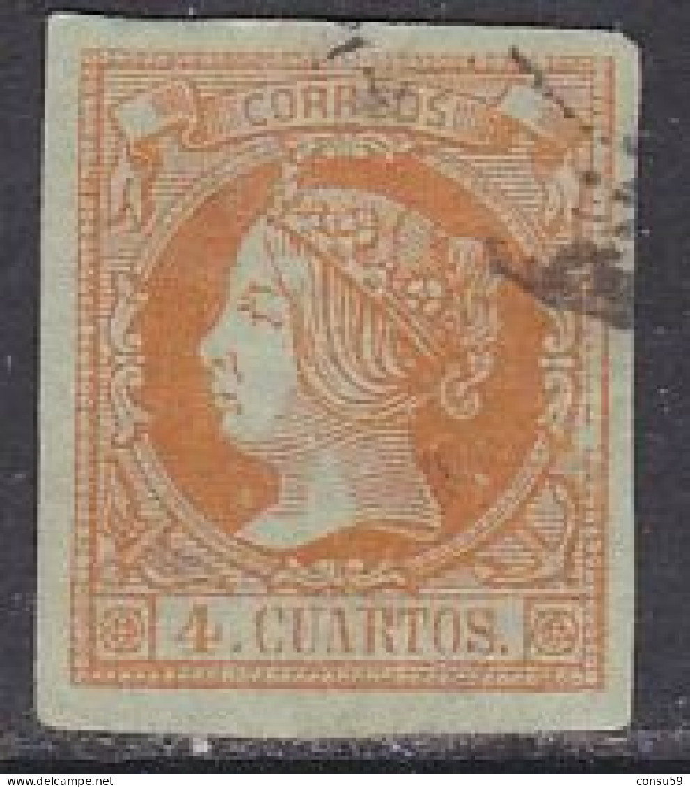 1860-ED. 52 ISABEL II - 4 CUARTOS NARANJA - USADO RUEDA DE CARRETA - Usados