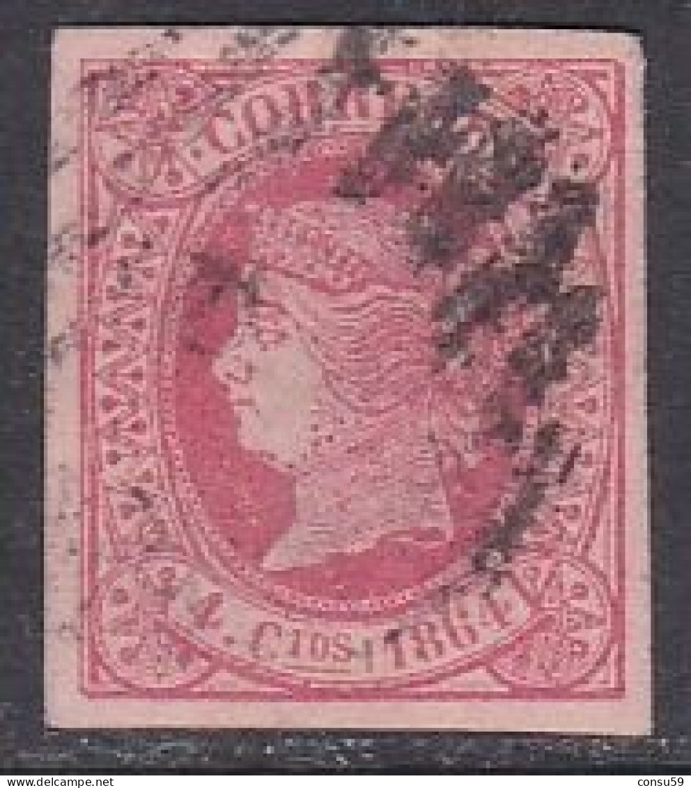 1864-ED. 64 ISABEL II 4 CUARTOS ROJO S. SALMÓN - USADO PARRILLA CON NÚMERO - Usados