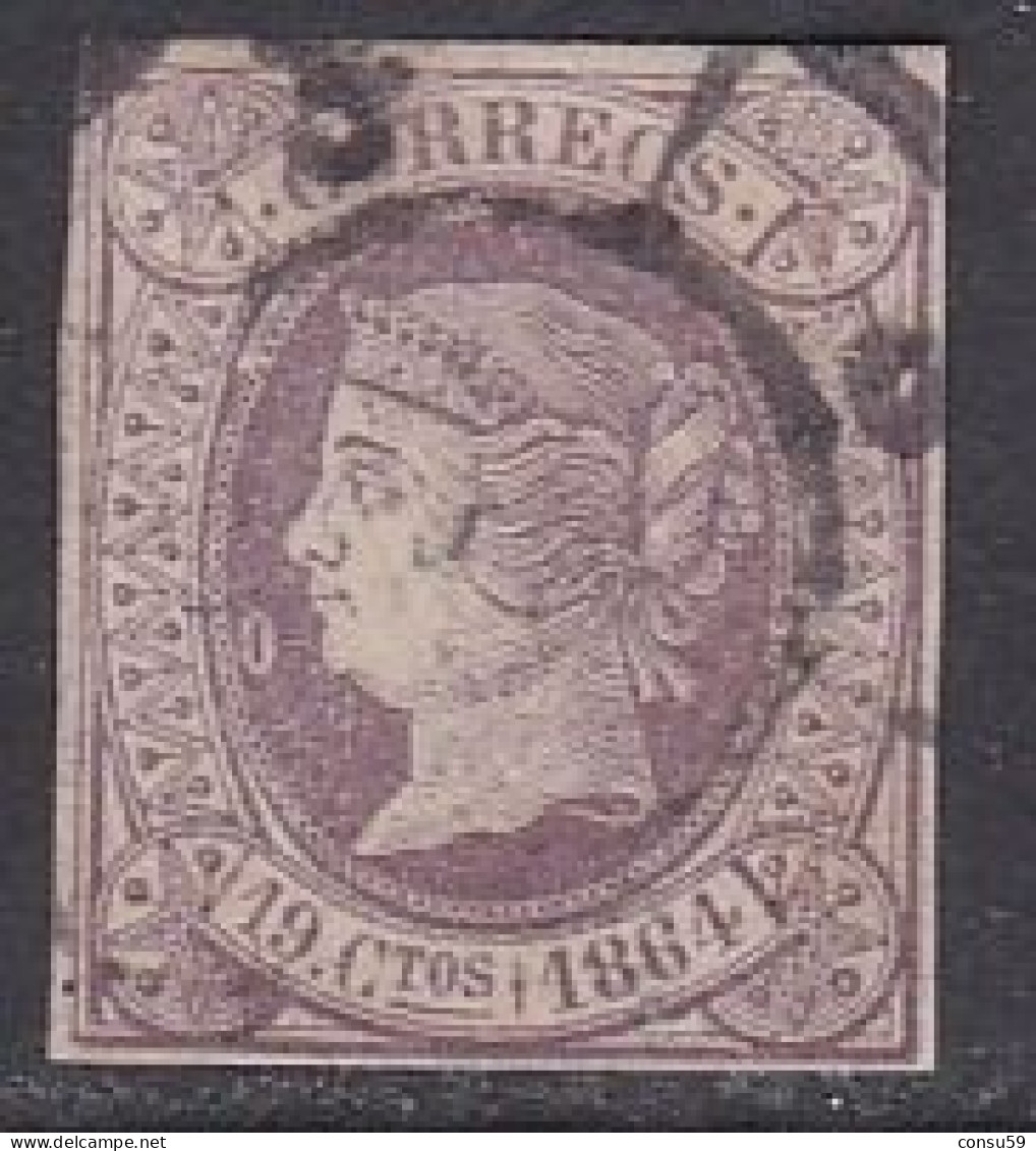 1864-ED. 66 ISABEL II -19 CUARTOS VIOLETA S. LILA -USADO RUEDA DE CARRETA DE CÁDIZ - Usados