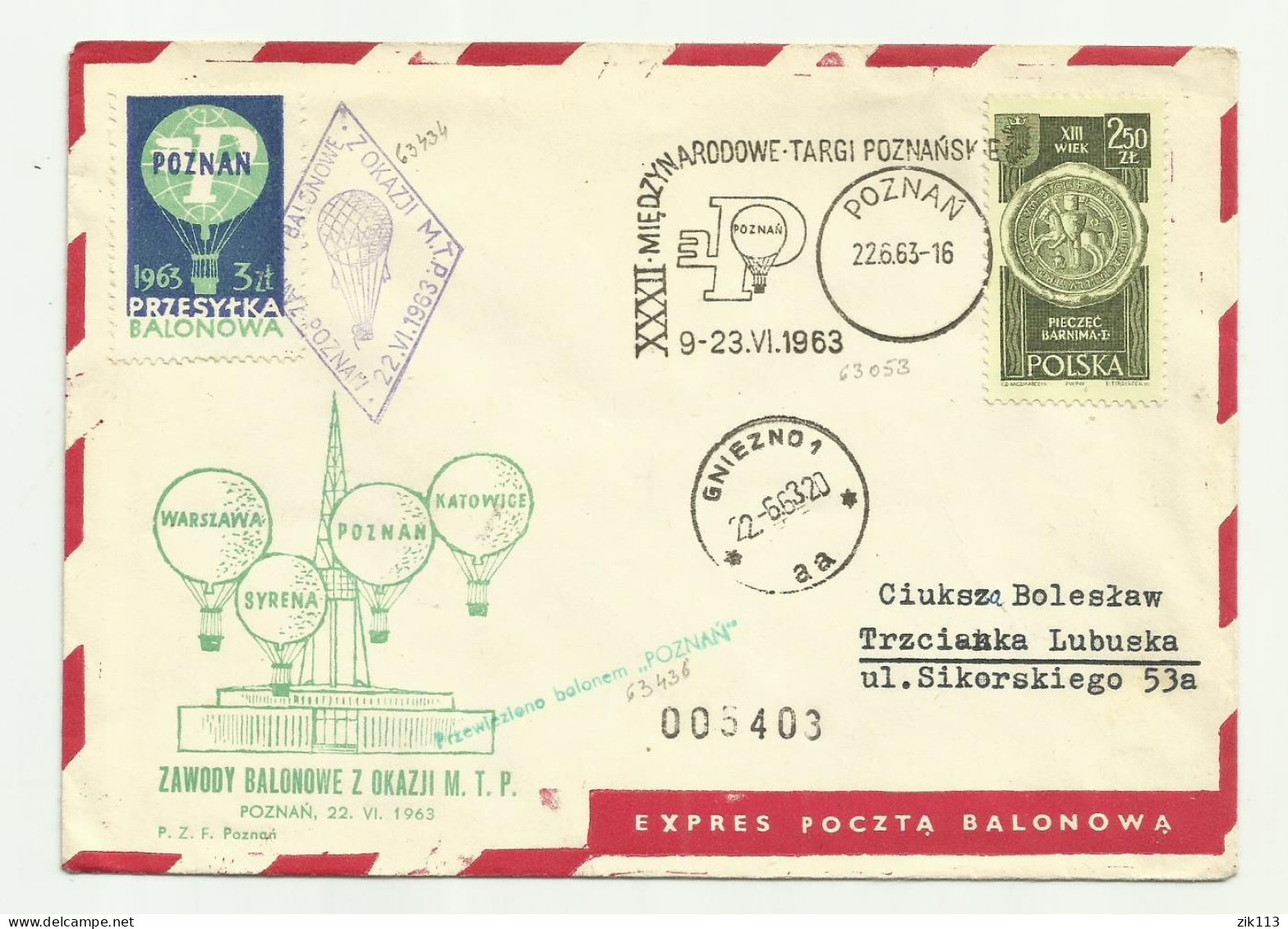 Poland 1963 - Balloon Post - Ballonpost