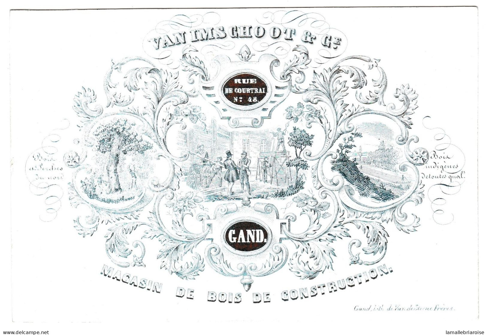 Belgique "Carte Porcelaine" Porseleinkaart, Van Ims Cho Ot & Cie, Bois De Construction, Gand, Dim:138 X 92mm - Cartes Porcelaine