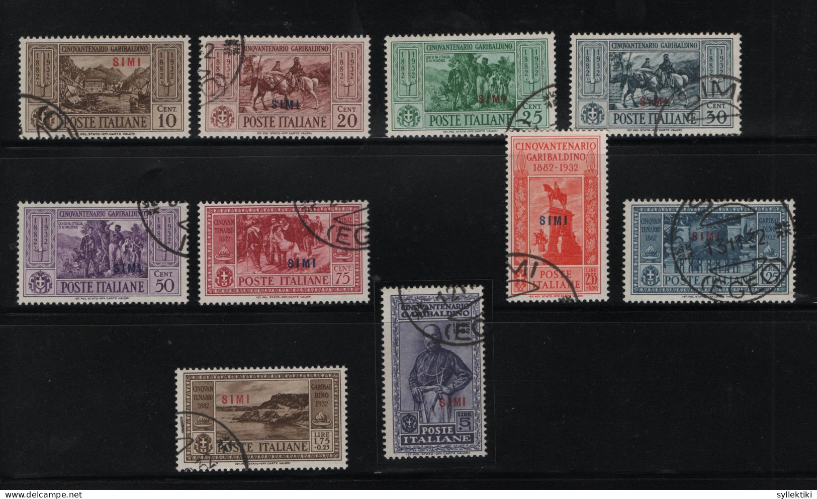 GREECE 1932 DODECANESE GARIBALDI ISSUE SIMI OVERPRINT COMPLETE SET USED STAMPS   HELLAS No 108XIII - 117XIII AND VALUE - Dodecaneso
