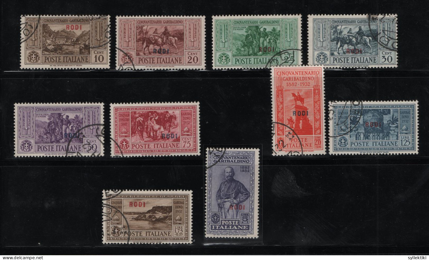 GREECE 1932 DODECANESE GARIBALDI ISSUE RODI OVERPRINT COMPLETE SET USED STAMPS   HELLAS No 108XII - 117XII AND VALUE EUR - Dodecaneso