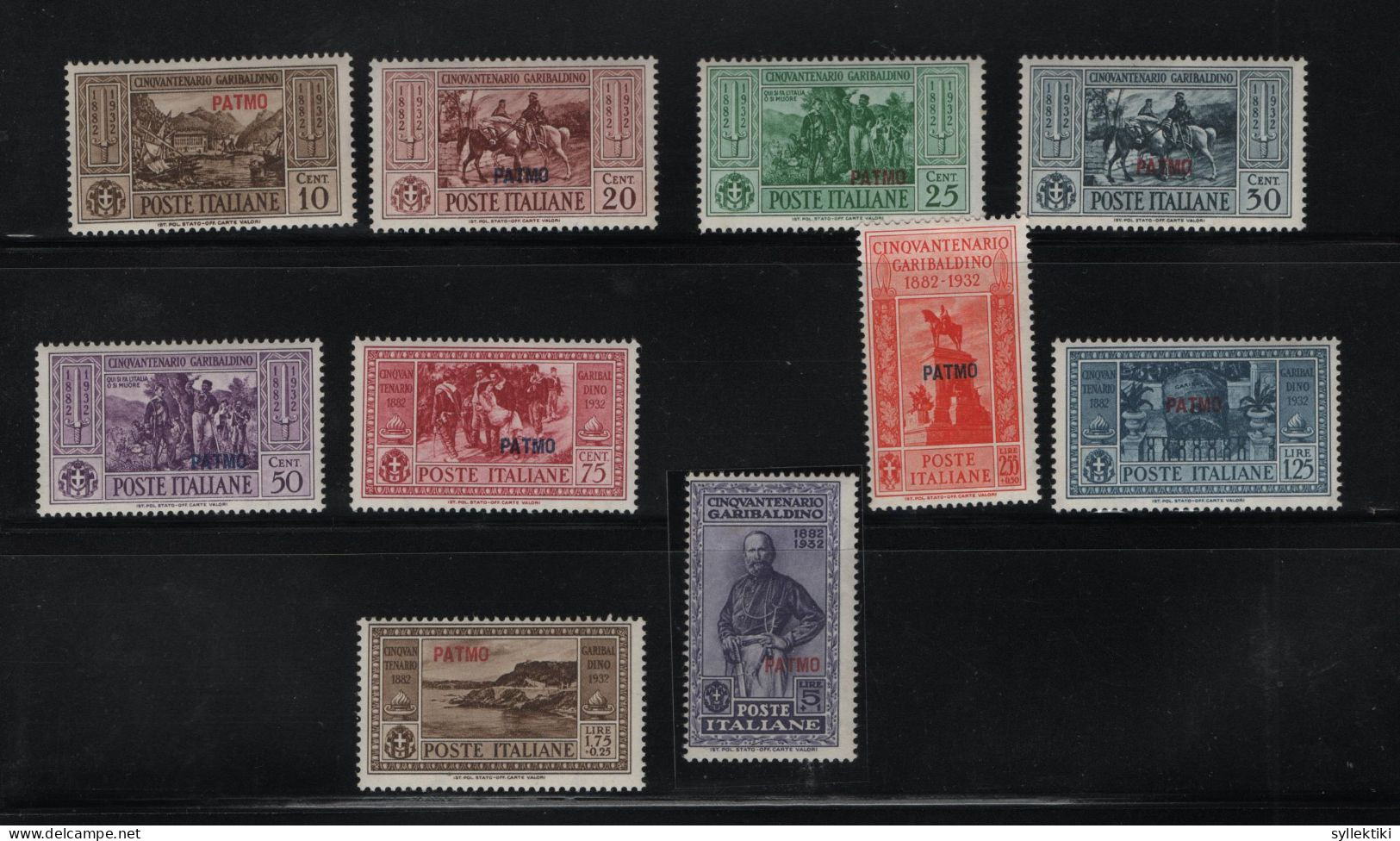 GREECE 1932 DODECANESE GARIBALDI ISSUE PATMO OVERPRINT COMPLETE SET MNH STAMPS   HELLAS No 108XI - 117XI AND VALUE EURO - Dodecaneso