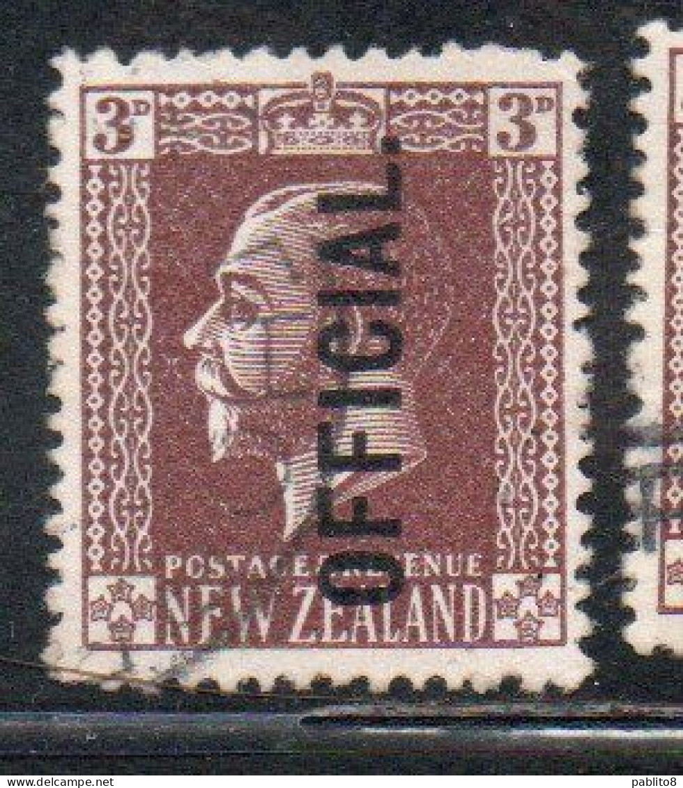 NEW ZEALAND NUOVA ZELANDA  1915 1919 1916 OFFICIAL STAMPS KING GEORGE V 3p USATO USED OBLITERE' - Usati