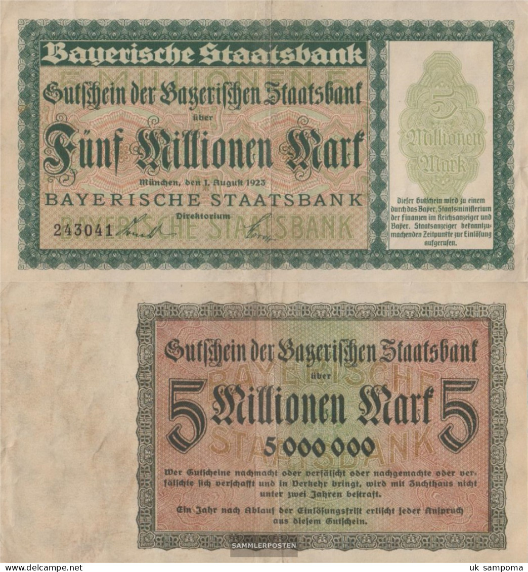 Bavaria Inflationsgeld Bavarian Staatsbank Used (III) 1923 5 Million Mark - 5 Millionen Mark