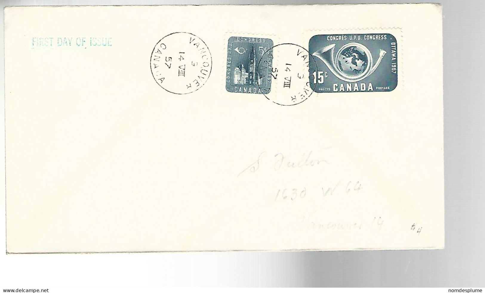 52210 ) Canada First Day Cover Vancouver Postmark 1957 - 1952-1960