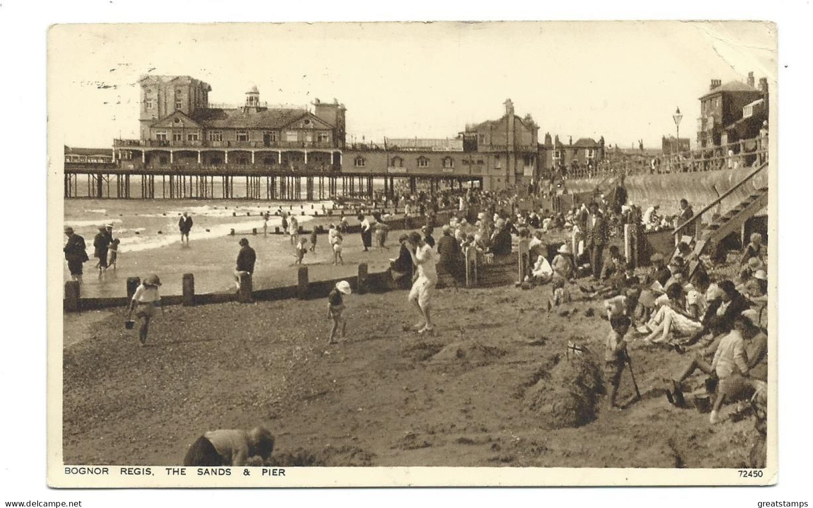 Sussex Bognor Regis Sands And Pier Corner Bent 1935 1d Photogravuer Large Format Stamp Photochrom - Bognor Regis