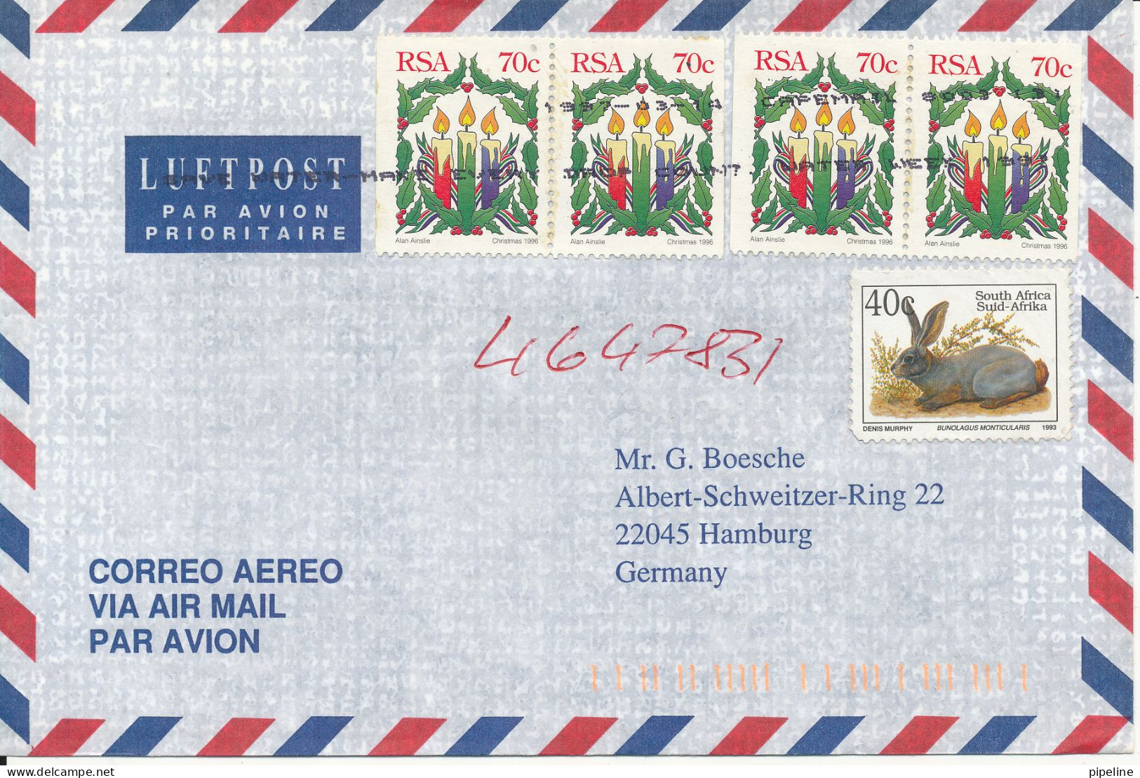 South Africa Air Mail Cover Sent To Germany 14-3-1997 - Poste Aérienne