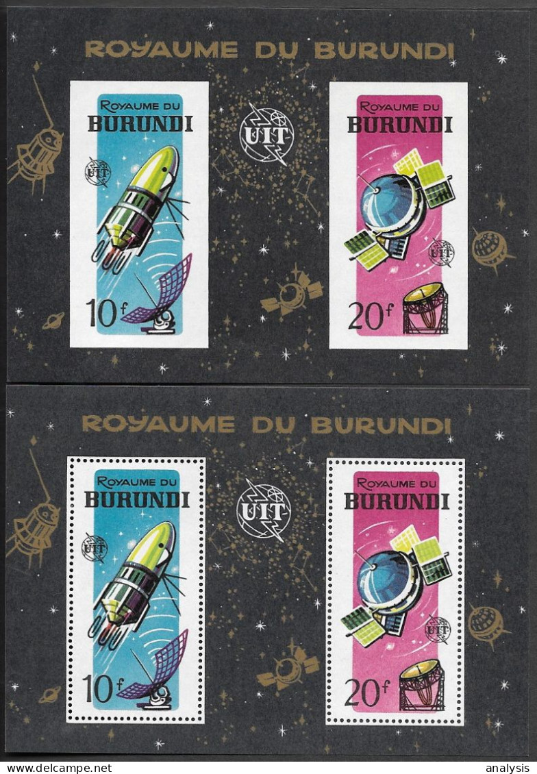 Burundi Space 2 S/ Sheets 1965 MNH Perf & Imperf. UIT Telecommunication Satellite - Neufs