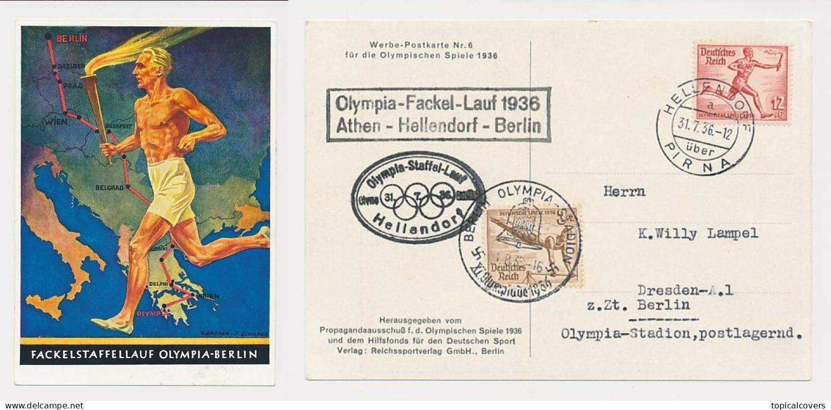 Postcard / Postmark Olympic Games Berlin Germany 1936 - Torch Relay - Summer 1936: Berlin