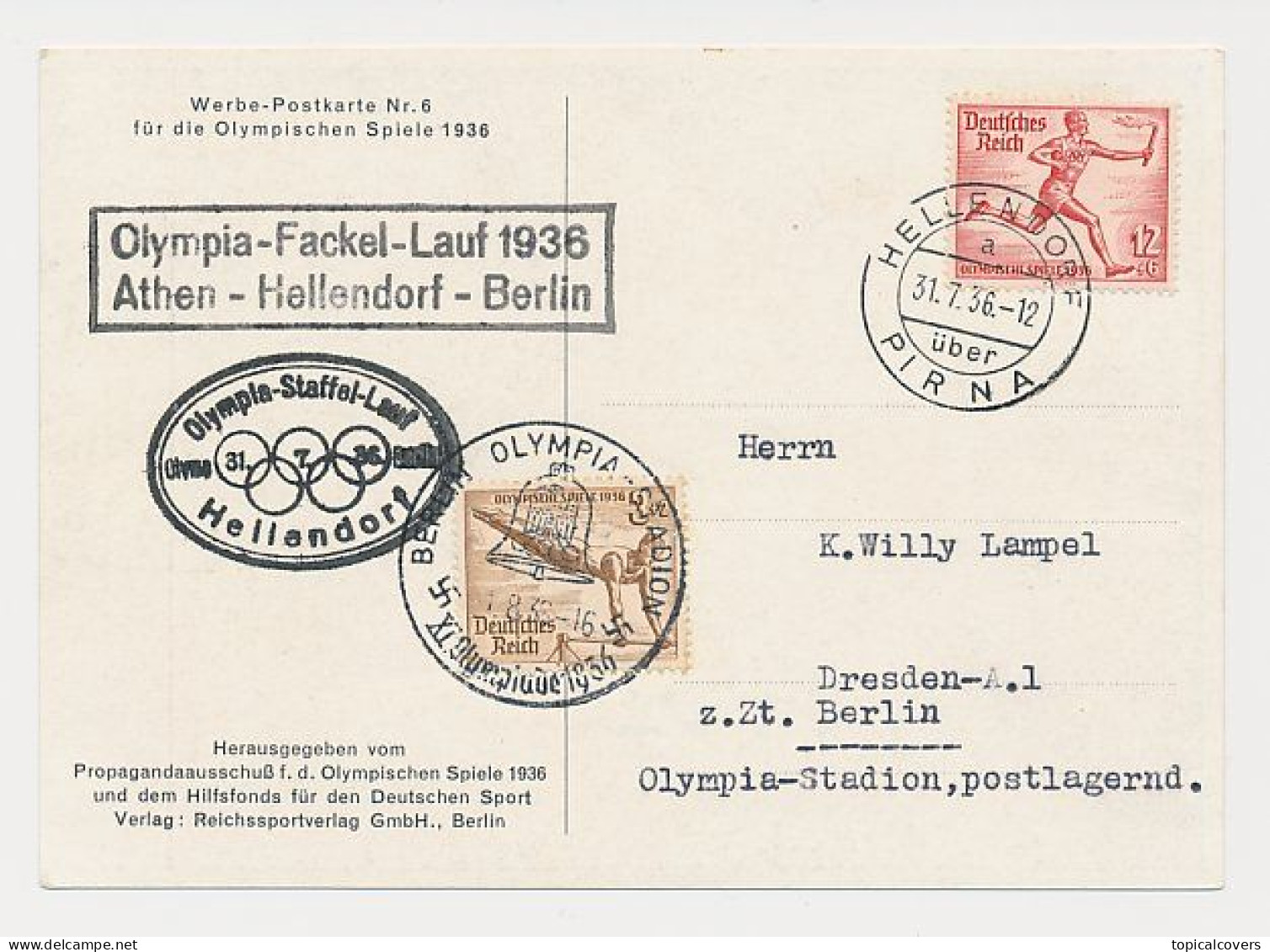 Postcard / Postmark Olympic Games Berlin Germany 1936 - Torch Relay - Ete 1936: Berlin
