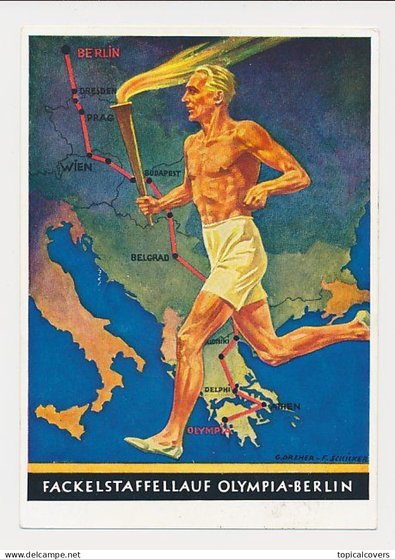 Postcard / Postmark Olympic Games Berlin Germany 1936 - Torch Relay - Sommer 1936: Berlin