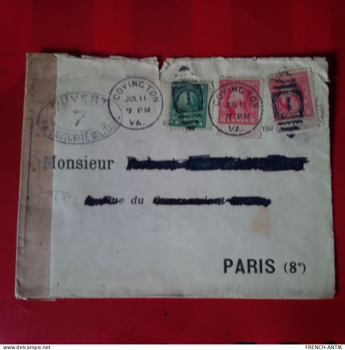 LETTRE COVINGTON POUR PARIS CENSURE - Storia Postale