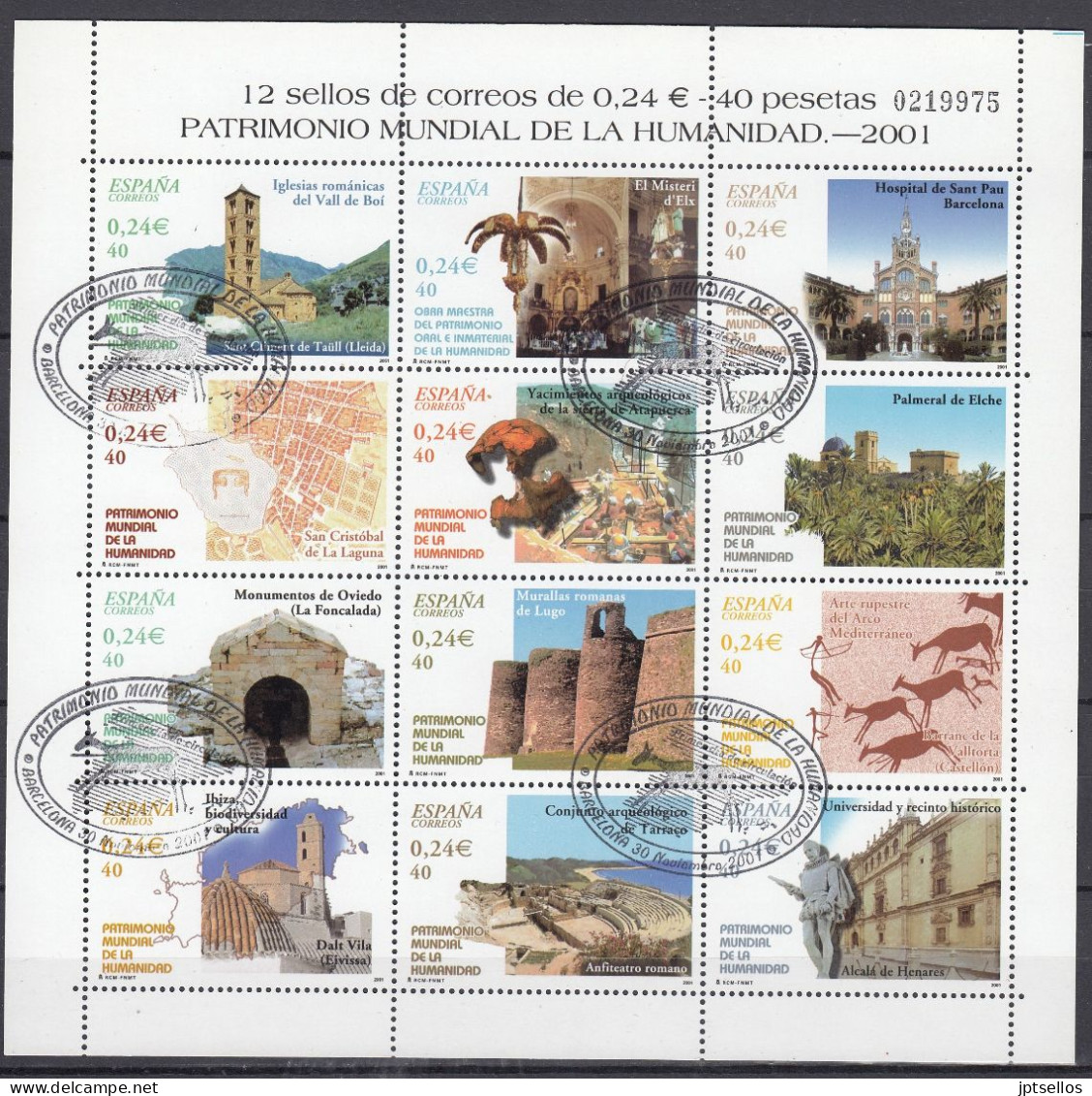 ESPAÑA 2001 Nº 3843/54 - MP-77 USADO, PRIMER DIA - Used Stamps