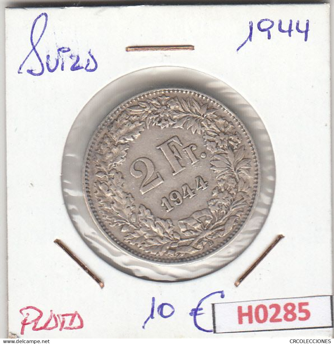 H0285 MONEDA SUIZA 1944 2 FRANCOS PLATA EBC - Autres & Non Classés