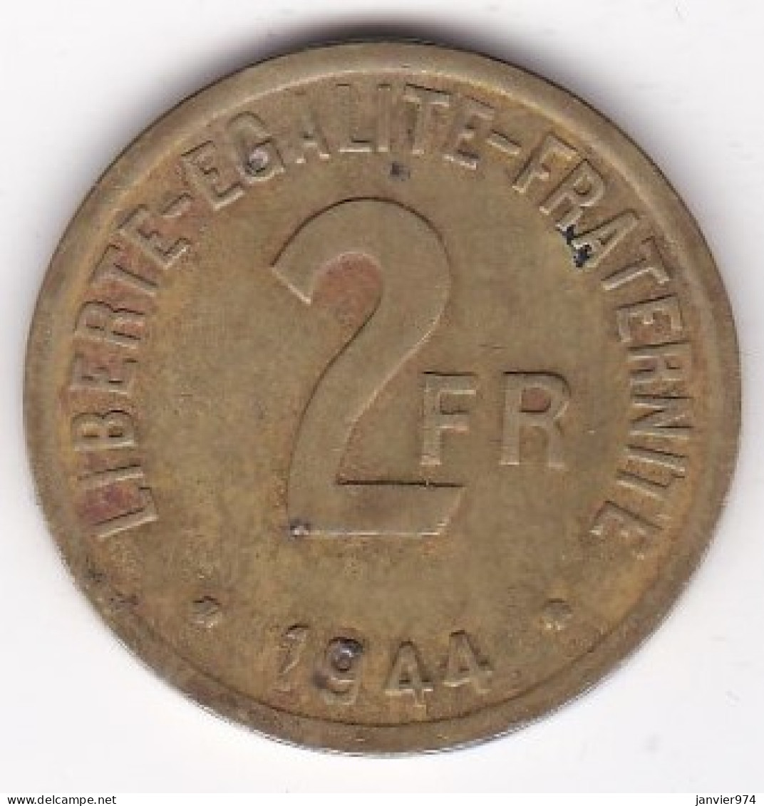 Gouvernement Provisoire 2 Francs 1944 Type Français , En Laiton , Lec# 45 - Algerije