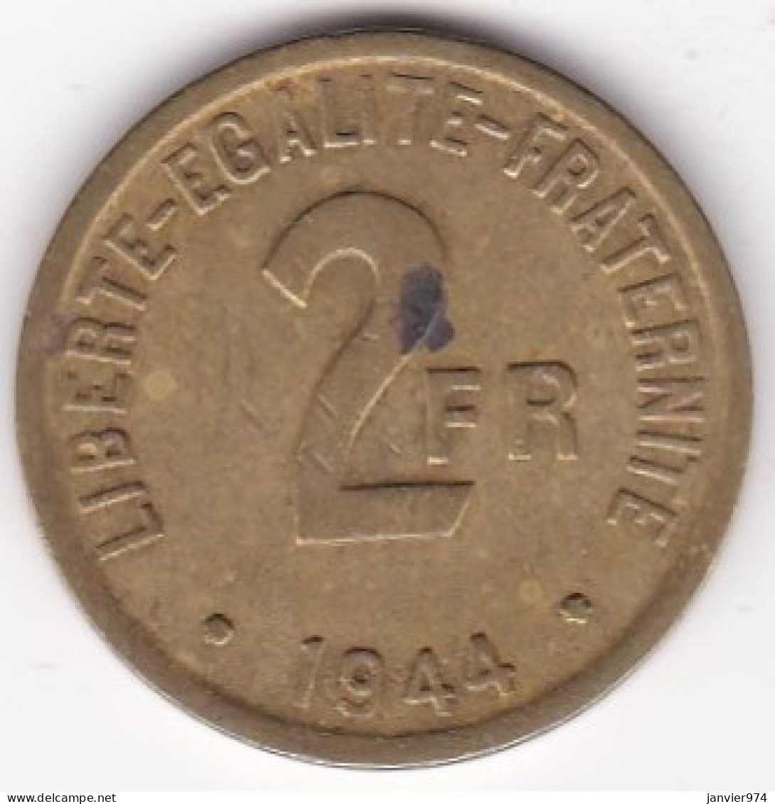 Gouvernement Provisoire 2 Francs 1944 Type Français , En Laiton , Lec# 45 - Algerije