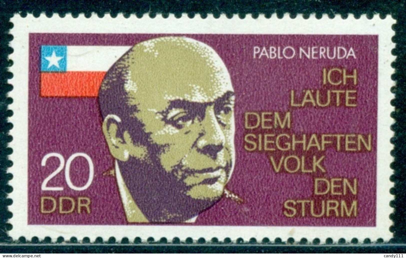 1974 Pablo Neruda,chilean Poet,Nobel Prize In Literature,DDR,1921,MNH - Prix Nobel