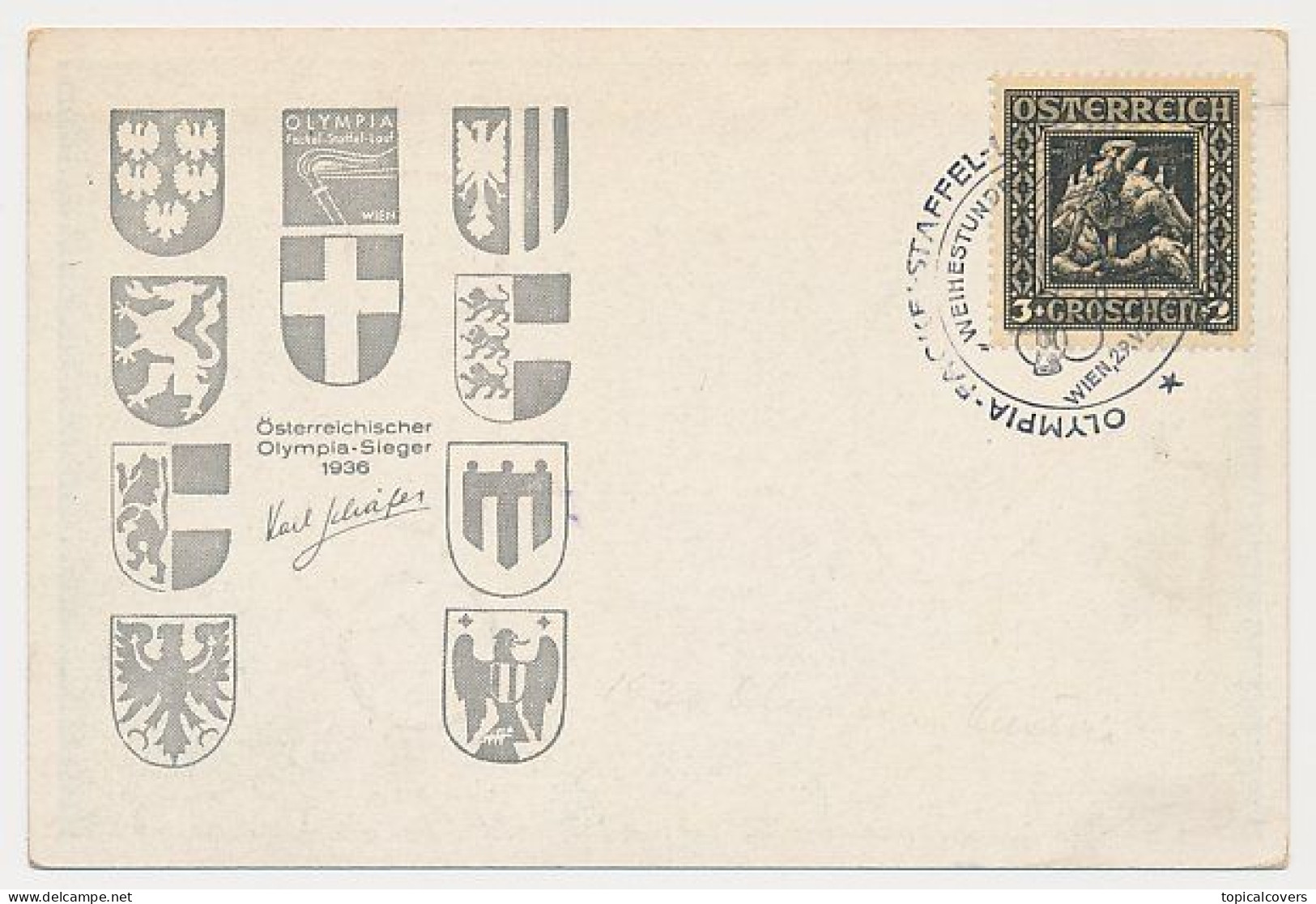 Postcard / Postmark Winter Olympic Games Garmisch Partenkirchen Austria 1936 - Torch Relay Vienna - Winter 1936: Garmisch-Partenkirchen