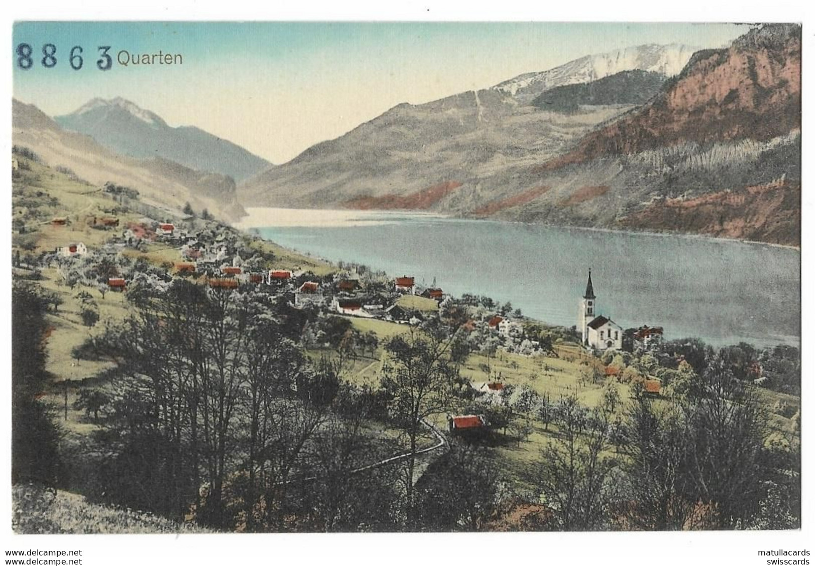 QUARTEN: Colorierte Dorfansicht ~1910 - Quarten