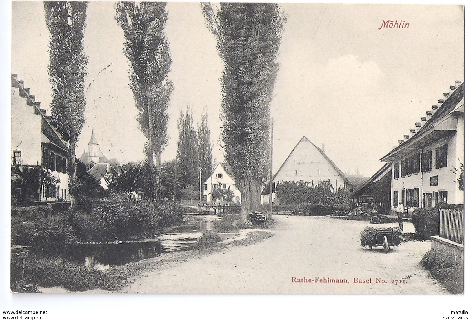 MÖHLIN: Animierte Dorfpassage Am Fluss, Mann Mit Schubkarre 1917 - Möhlin