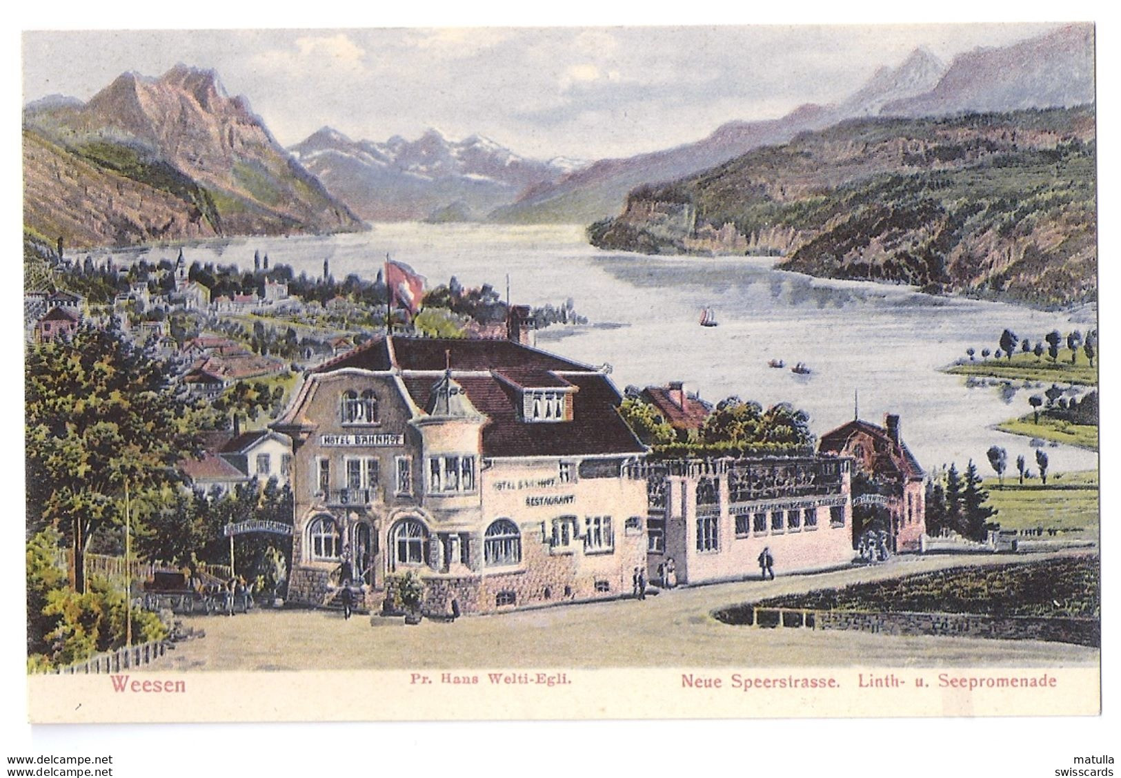 WEESEN: Hotel Bahnhof Von Hans Welti, Neue Speerstrasse, Linth- Und Seepromenade ~1910 - Weesen