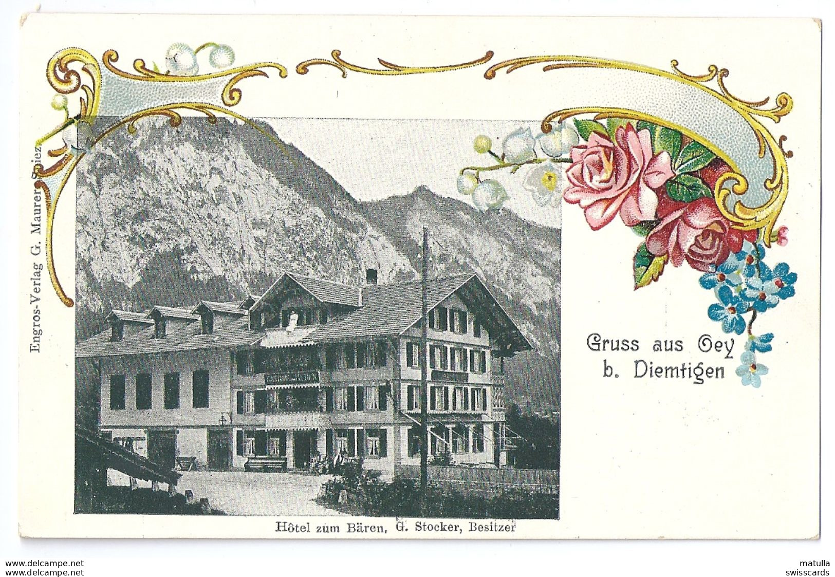 Gruss Aus OEY B. Diemtigen: Hotel Zum Bären, Lithorahmen ~1900 - Diemtigen