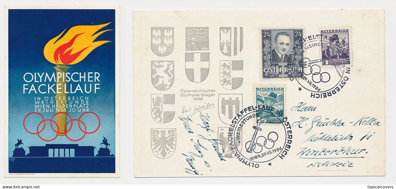 Postcard / Postmark Winter Olympic Games Garmisch Partenkirchen Austria 1936 - Torch Relay Vienna - Inverno1936: Garmisch-Partenkirchen