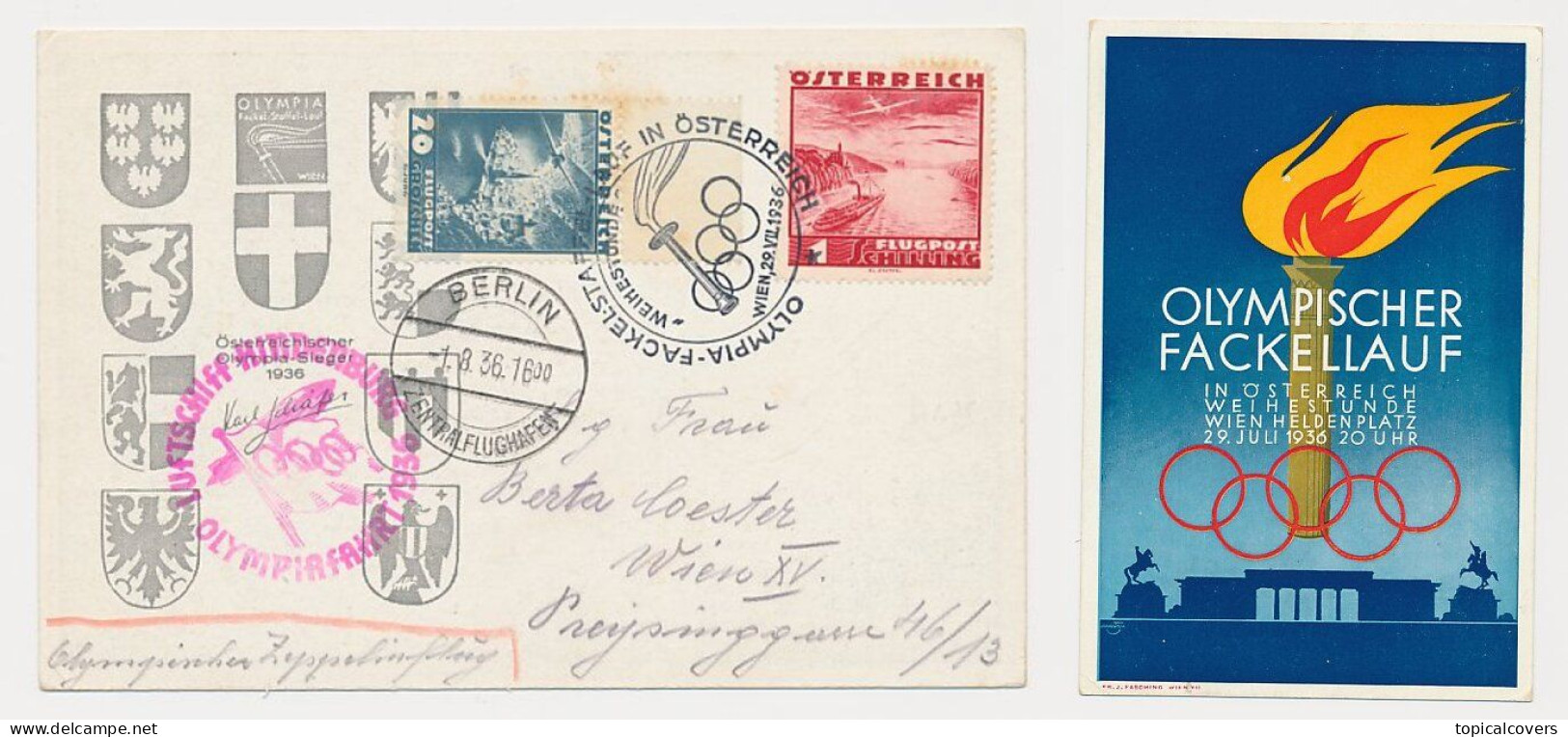 Postcard / Postmark Winter Olympic Games Garmisch Partenkirchen Austria 1936 -  Zeppelin Flight - Torch Relay Vienna - Winter 1936: Garmisch-Partenkirchen