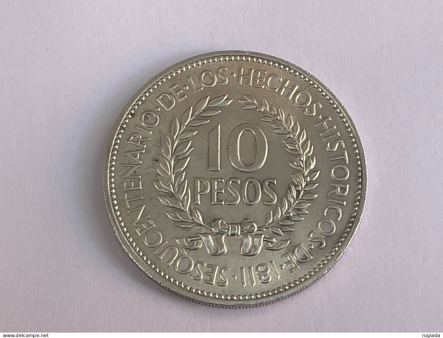 1961 Uruguay 10 Peso Coin, Silver (0.9) Coin, AU About Uncirculated - Uruguay