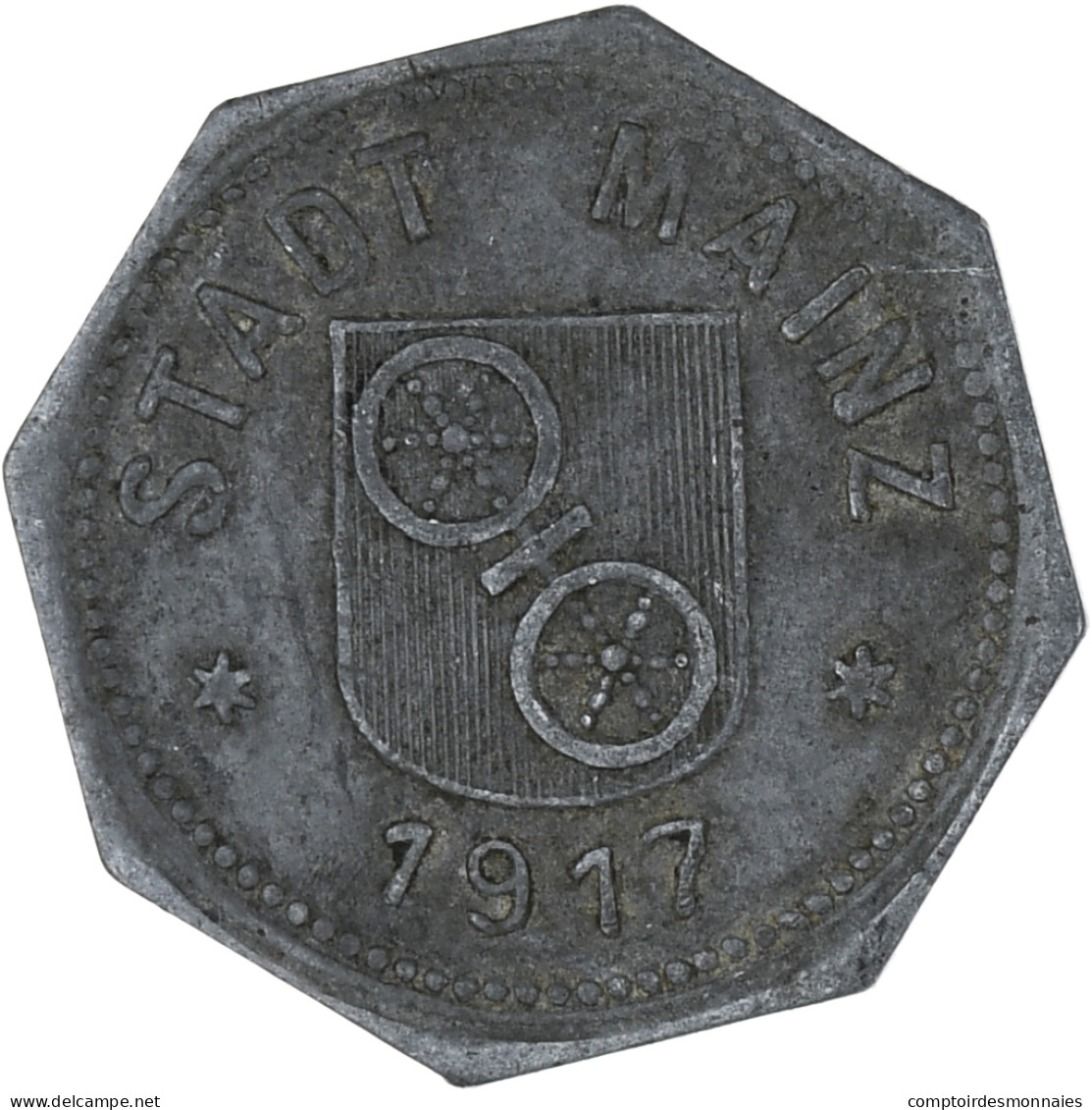 Allemagne, Stadt Mainz, Kleingeldersatzmarke, 10 Pfennig, 1917, TTB, Zinc - Noodgeld