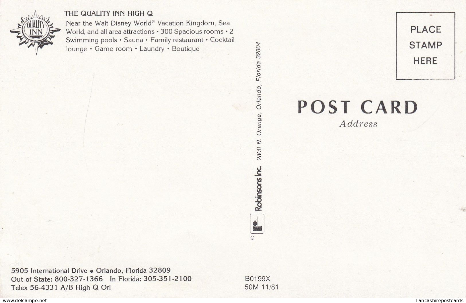 Postcard The Quality Inn High Q International Drive Orlando Florida Hotel Int My Ref B14798 - Orlando