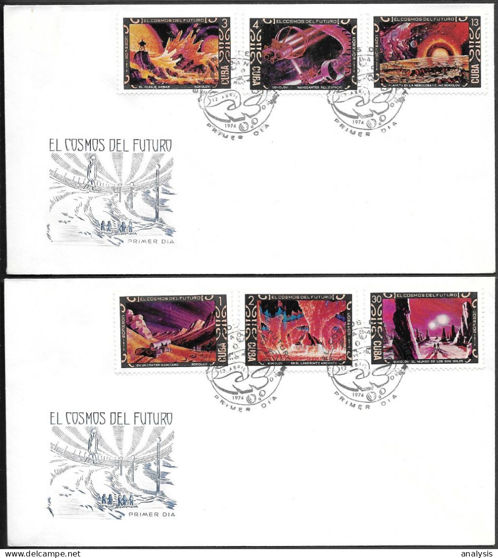 Cuba Space 2 FDC Covers 1974. Future Spaceflights Fantasy - Lettres & Documents