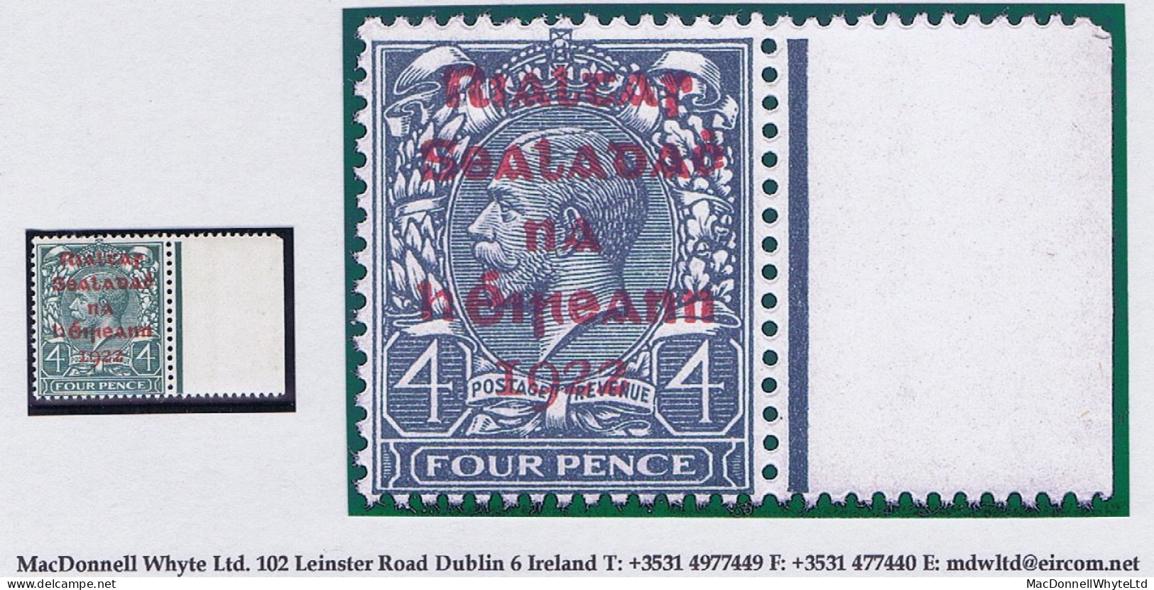 Ireland 1922 Dollard Rialtas Ovpt In Carmine On 4d Grey-green Right Marginal Mint Unmounted Never Hinged - Andere & Zonder Classificatie