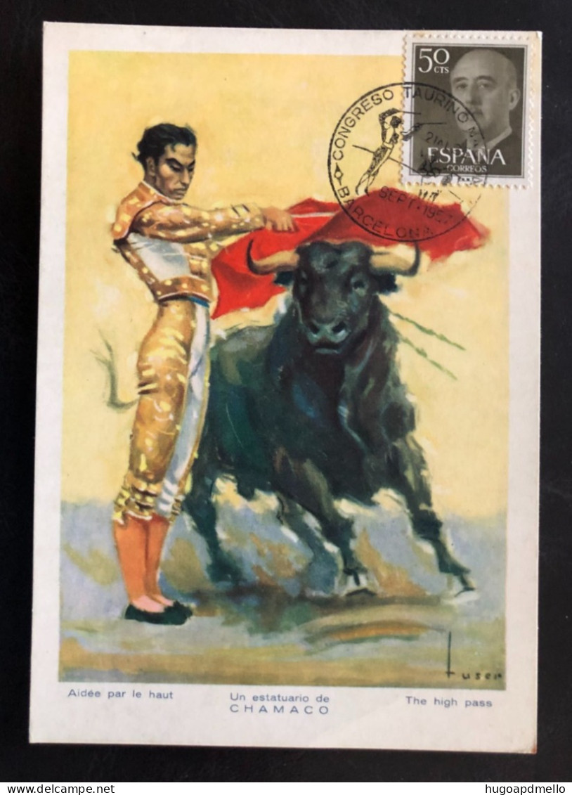 SPAIN, Maxim Card, « TOROS », « TUROMAQUIA », « CONGRESO TAURINO », Barcelona, 1957 - Tarjetas Máxima