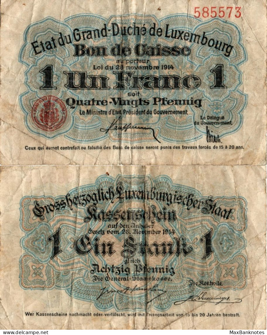 Luxembourg / 1 Franc / 1914 / P-27(a) / VF - Lussemburgo