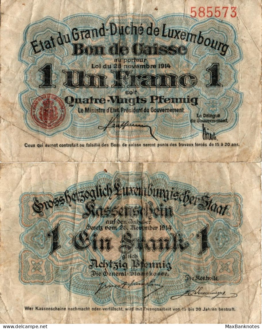 Luxembourg / 1 Franc / 1914 / P-27(a) / VF - Luxembourg