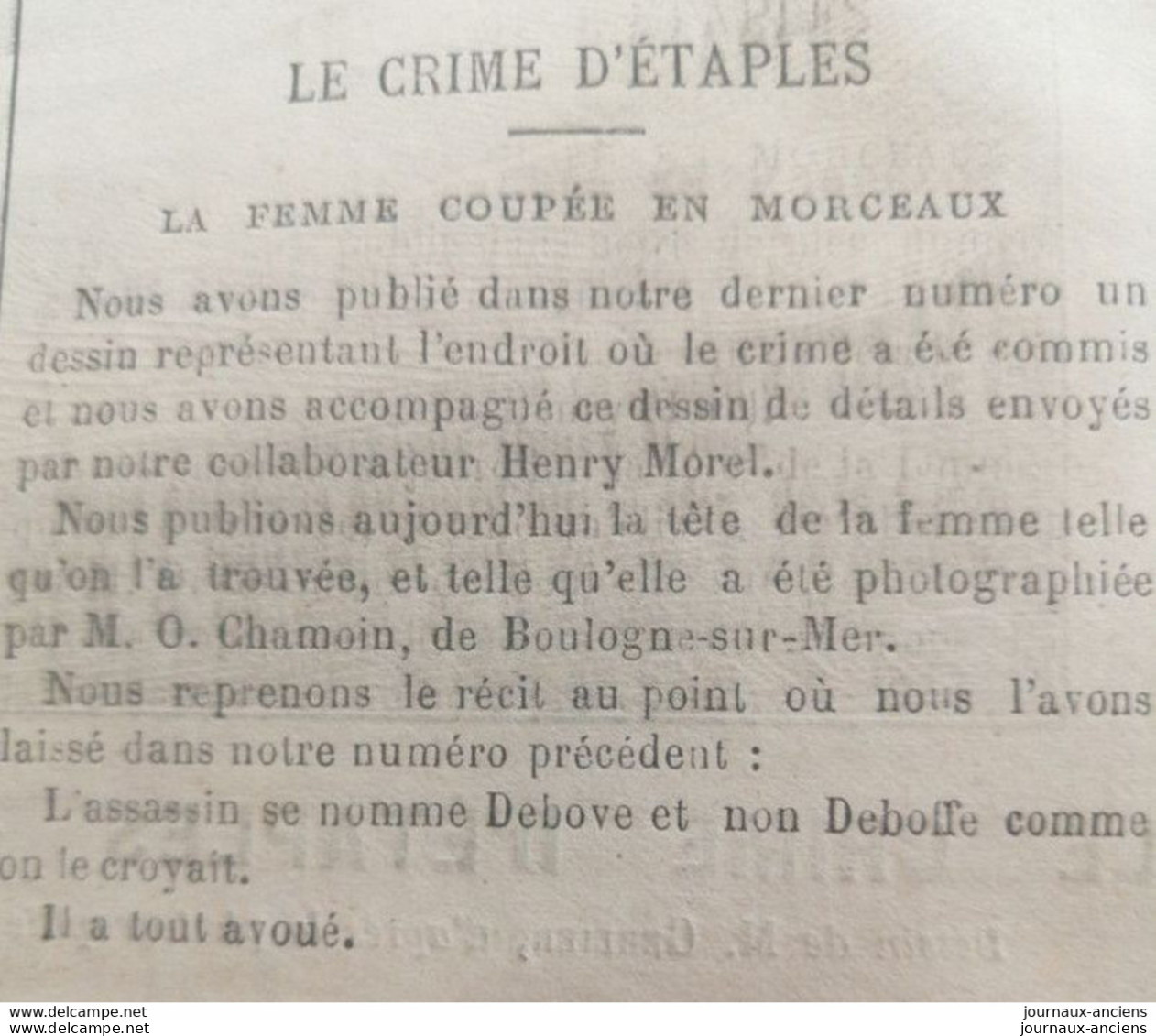1878 LE CRIME D'ÉTAPLES - TÊTE DE LA FEMME COUPÉE EN MORCEAUX - 1850 - 1899