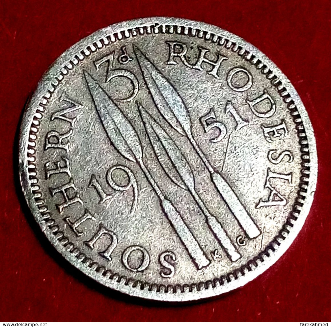 Southern Rhodesia . 3 Pence , 1951 , Km 20 , Agomeza - Rhodésie