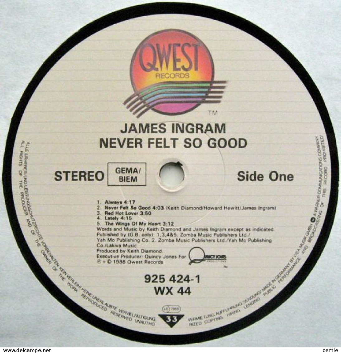 JAMES INGRAM  NEVER FELT SO GOOD - Soul - R&B