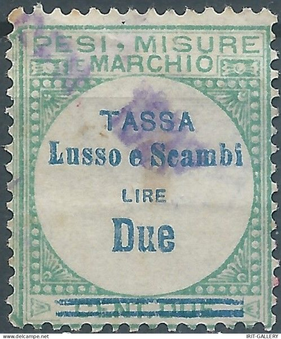 ITALIA-ITALY-ITALIEN,Kingdom Of Italy 1920 Revenue Stamp Fiscal Tax Lusso E Scambi ,Pesi.Misure,2Lire,Used - Fiscale Zegels