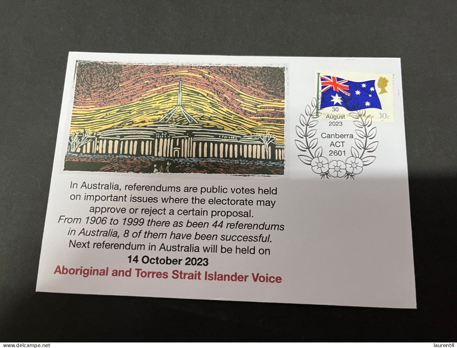 31-7-2023 (13 T 44) Australia Referendum To Be Held 14-102-2023 - Aborignal & Torres Strait Islander Voice - Storia Postale