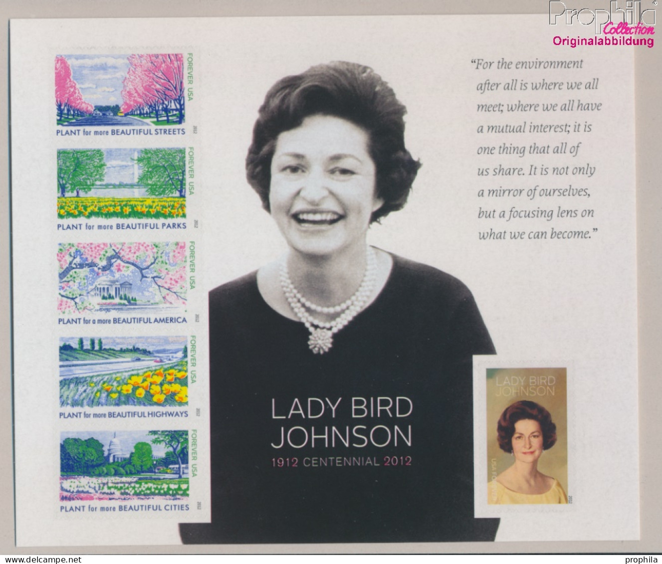 USA Block65 (kompl.Ausg.) Postfrisch 2012 Lady Bird Johnson (10162084 - Unused Stamps