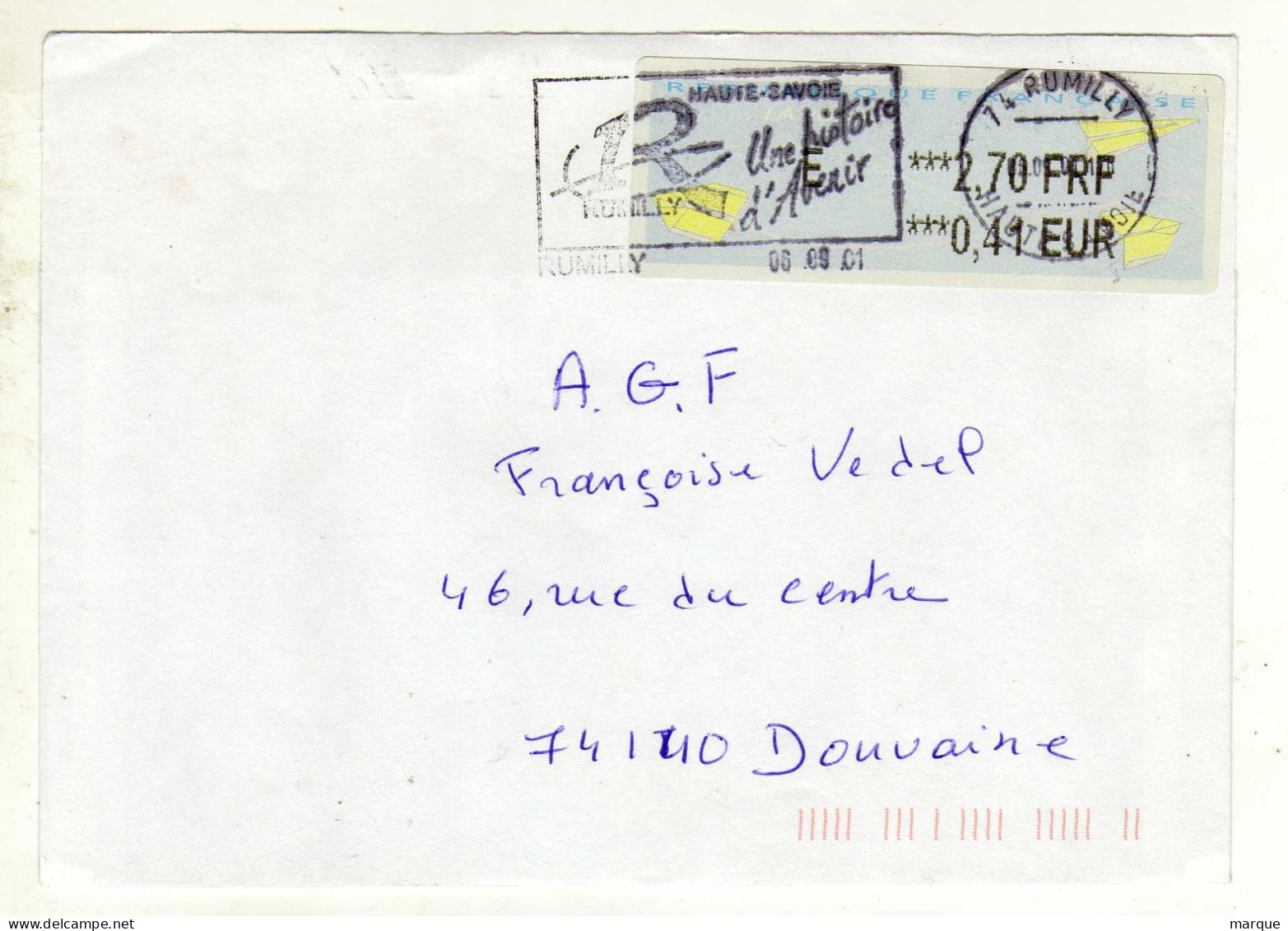 Enveloppe FRANCE Avec Vignette Affranchissement RUMILLY Une Histoire D'avenir 0609/2001 - 2000 Type « Avions En Papier »