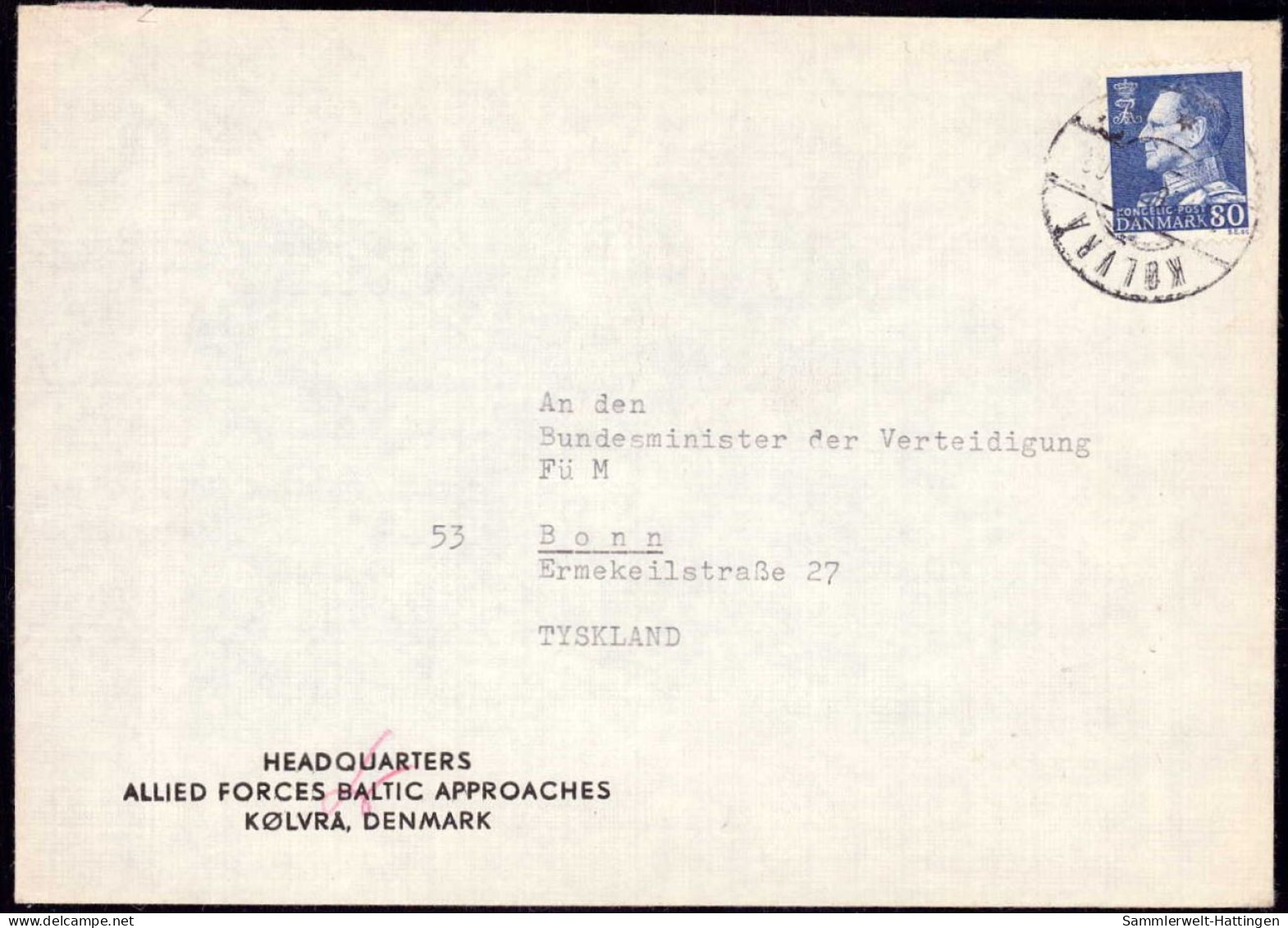 602154 | Dienstbrief Des Haedquarters Allied Forces Baltic Approaches In Kolvra, Dänemark  | -, -, - - Cartas & Documentos